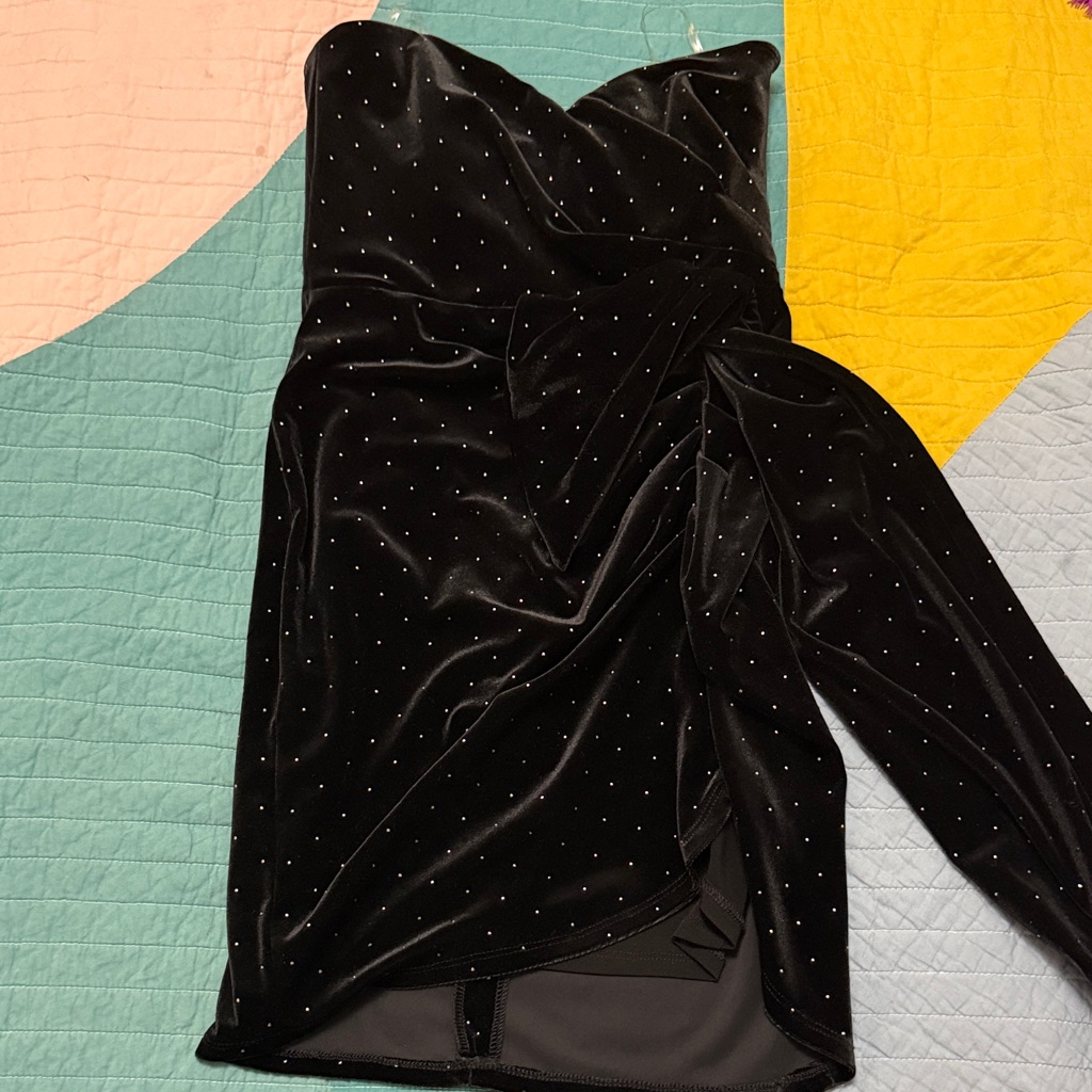 Nookie Strapless Velvet Black Dress With Gold Accents